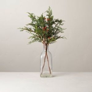 Faux Winterberry Stems & Glass Bottle Arrangement